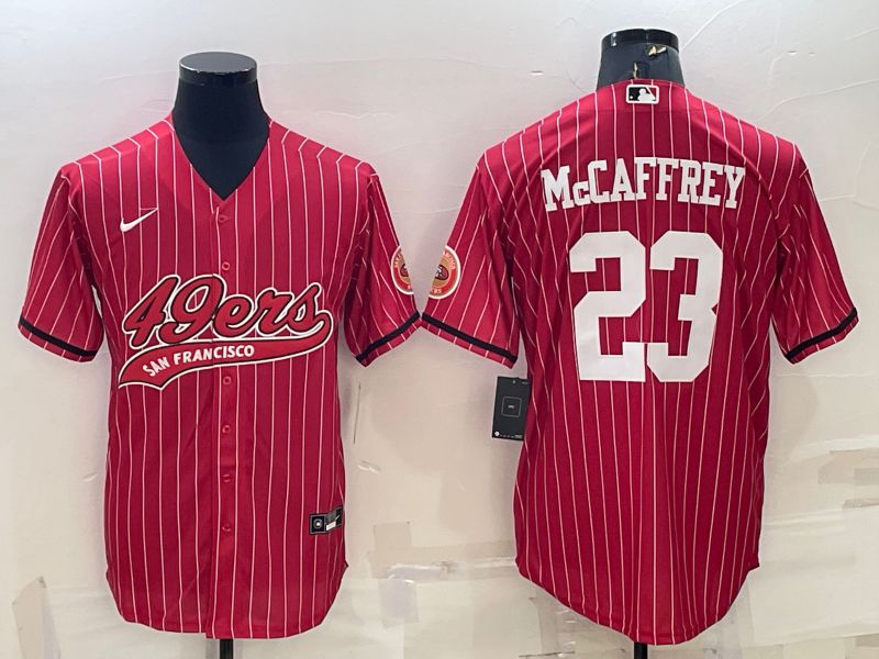 Men San Francisco 49ers #23 Mccaffrey Red stripe 2022 Nike Co branded NFL Jersey->women nfl jersey->Women Jersey